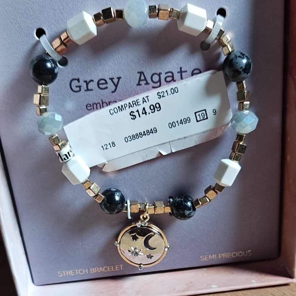 C&C California Black and White Stretch Bracelet with Gold Accents